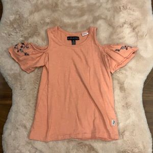 Silver off the shoulder tank. So adorable on!